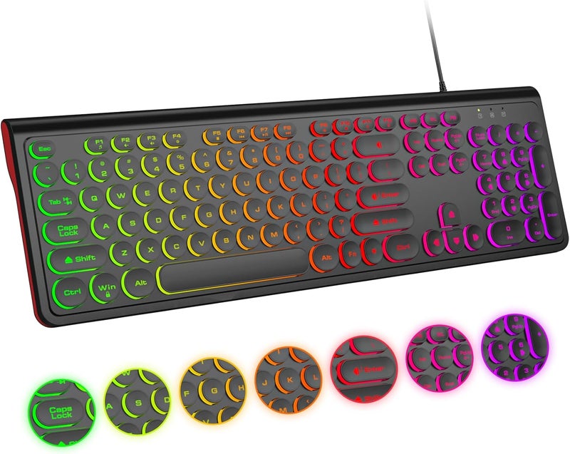 Atelus USB Wired Keyboard with Backlit 7-Colors, Full Size Keyboard with Retro Keycaps, Numeric Keypad and Media Hotkey for Computer Desktop PC Laptop and Windows 7 8 10 11 - Image 1